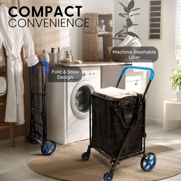 SereneLife Heavy-Duty Folding Utility Cart with Removable Liner (Blue) - Picture 4 of 8